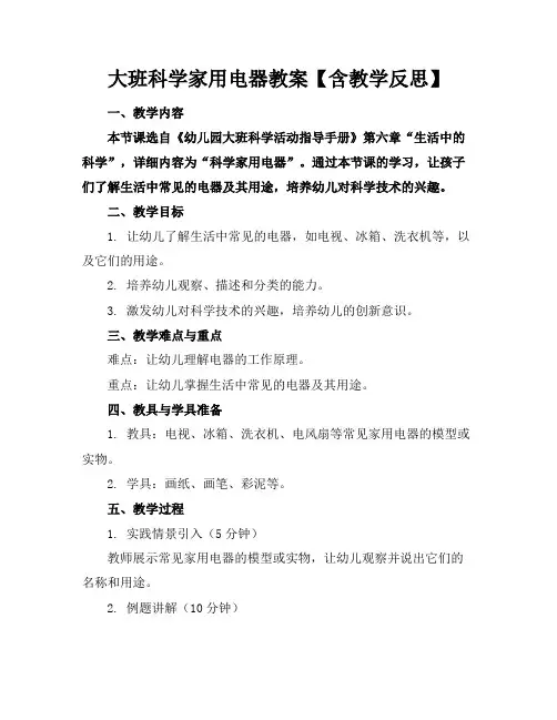 大班科学家用电器教案【含教学反思】