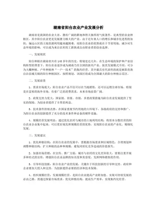 湖南省阳台农业产业发展分析