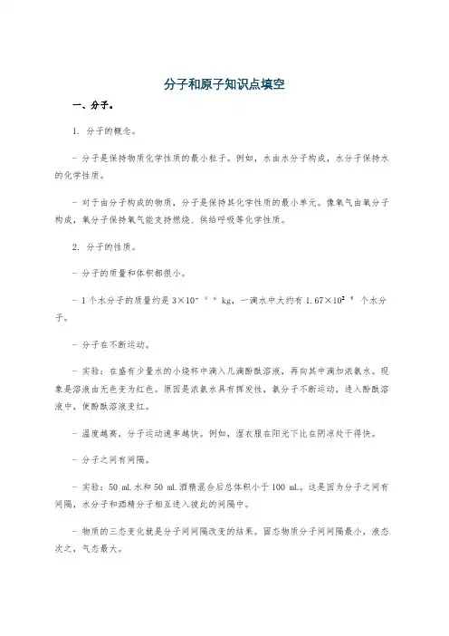 分子和原子知识点填空