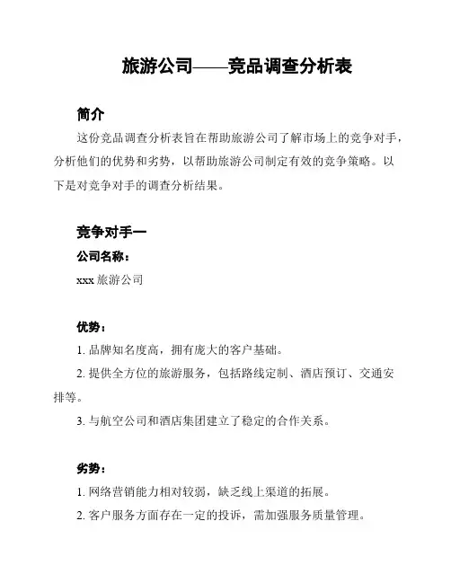 旅游公司——竞品调查分析表