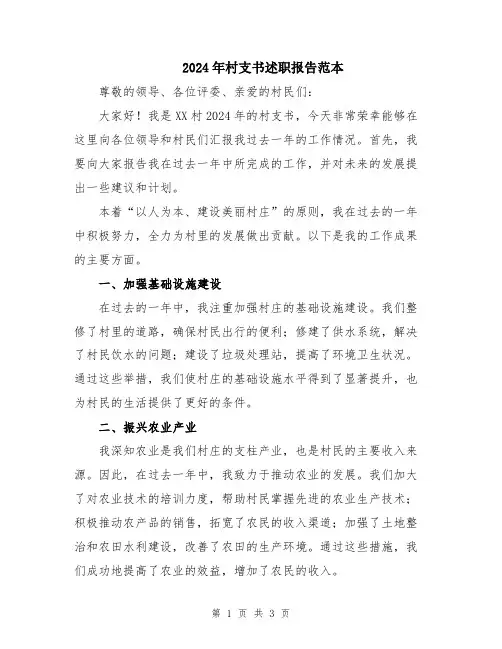 2024年村支书述职报告范本