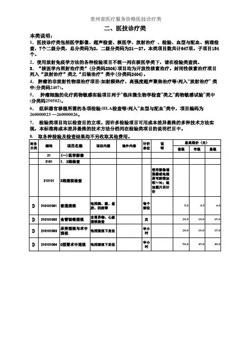 贵州医疗服务收费标准-全版