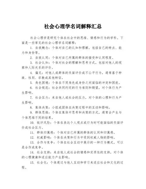 社会心理学名词解释汇总