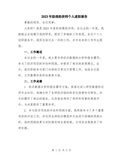 2023年助理经济师个人述职报告