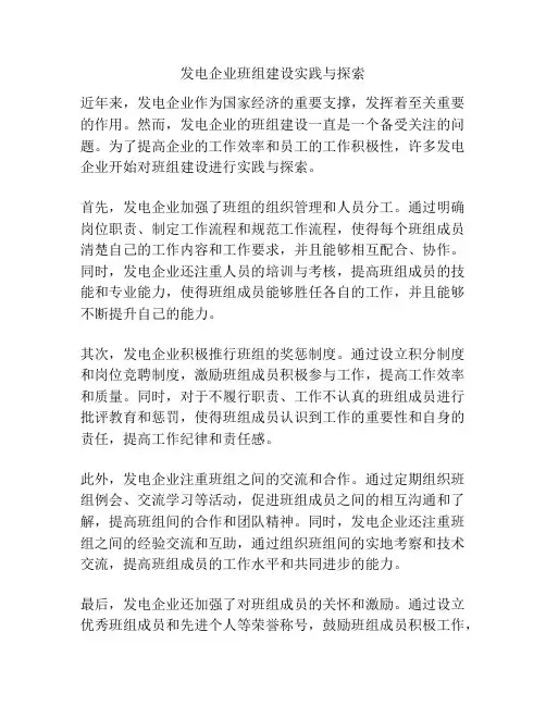 发电企业班组建设实践与探索