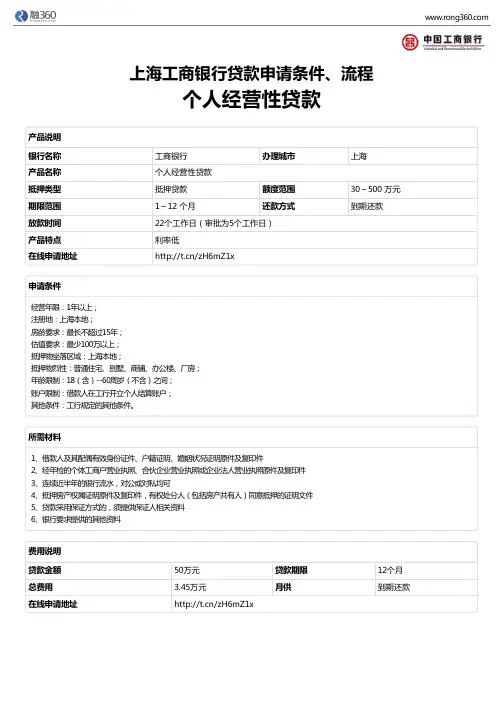 《个人经营性贷款》上海工商银行-房屋抵押贷款-申请条件、材料、流程、利率