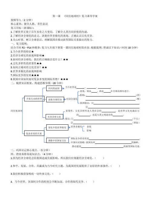九年级政治《同住地球村》复习课导学案