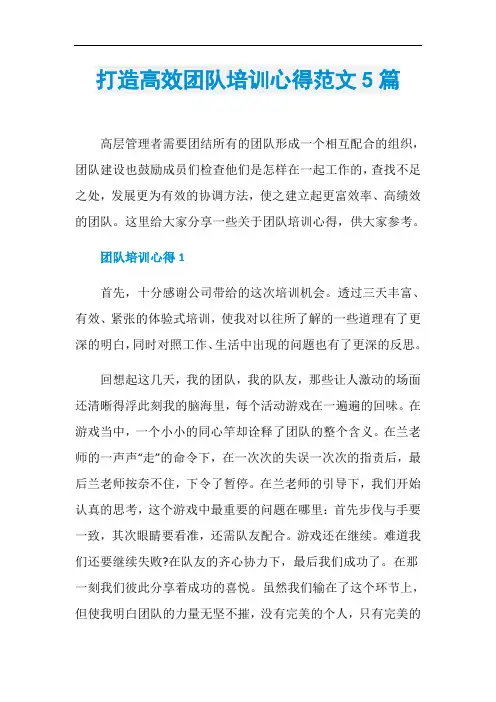 打造高效团队培训心得范文5篇
