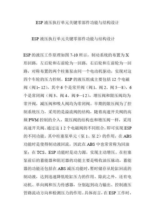 ESP液压执行单元关键零部件功能与结构设计