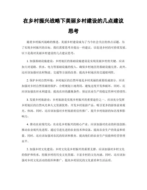 在乡村振兴战略下美丽乡村建设的几点建议思考