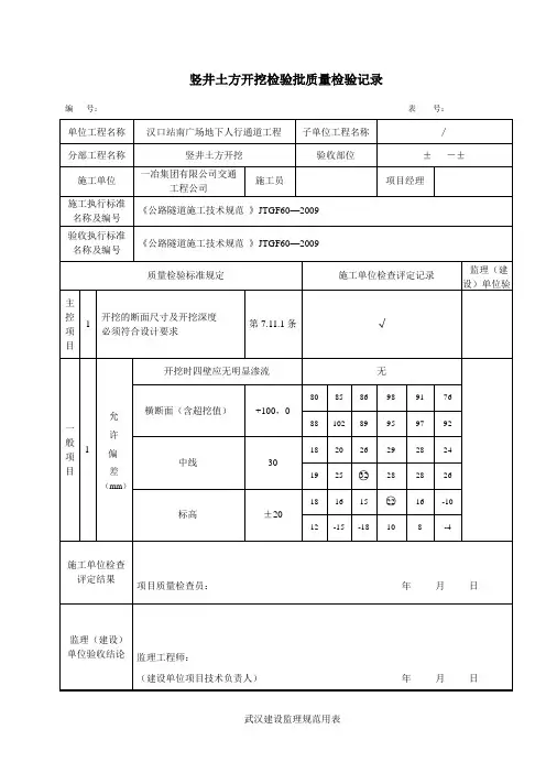 竖井土方开挖报验