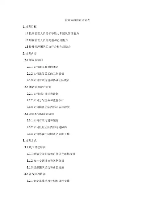 管理方面培训计划表