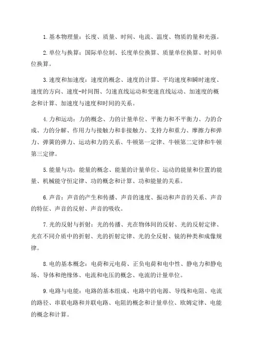 七年级物理知识点大全