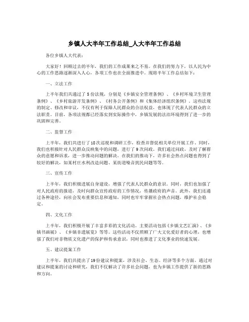 乡镇人大半年工作总结_人大半年工作总结