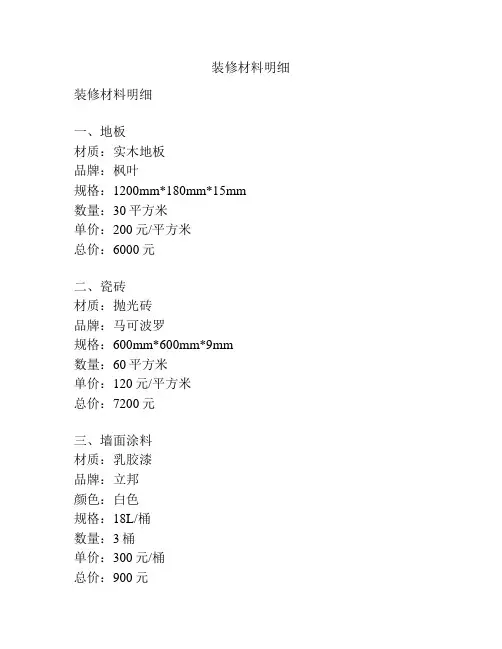 装修材料明细