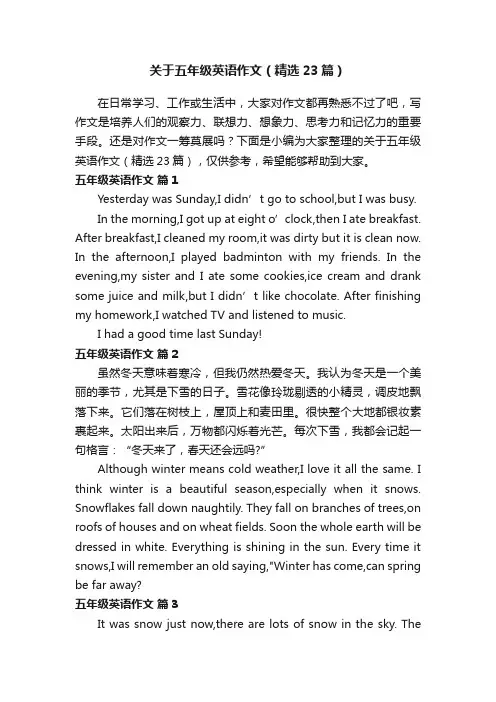 关于五年级英语作文（精选23篇）