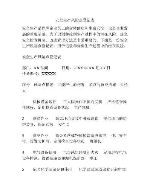 安全生产风险点登记表