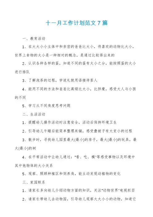 十一月工作计划范文7篇