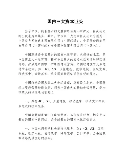 国内三大资本巨头