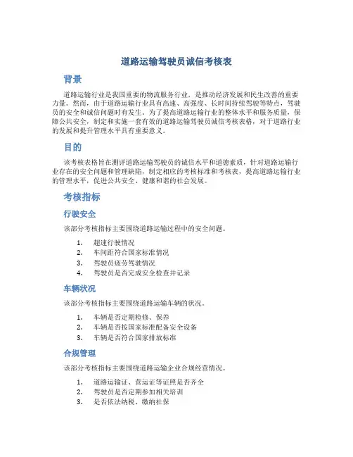 道路运输驾驶员诚信考核表