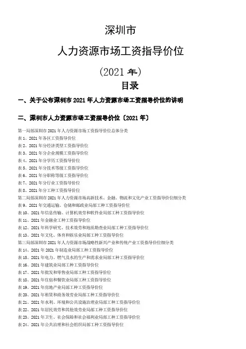 深圳市人力资源市场工资指导价位