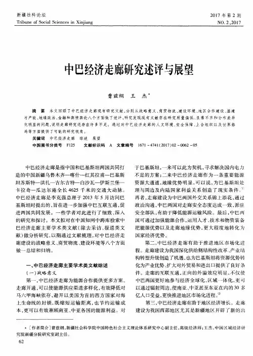 中巴经济走廊研究述评与展望