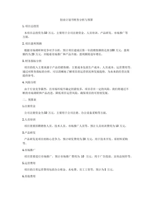 创业计划书财务分析与预算