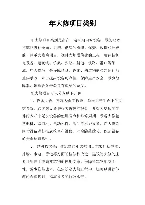 年大修项目类别