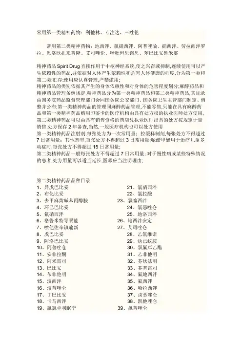 麻醉药品精神药品品种目录