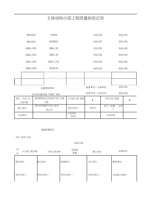 主体分部工程质量验收记录