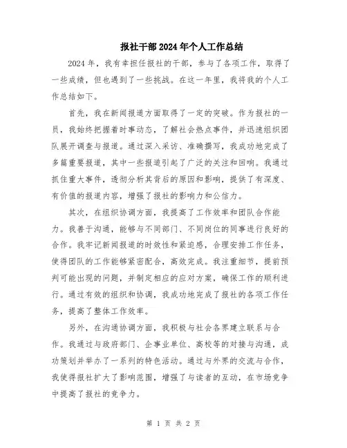 报社干部2024年个人工作总结