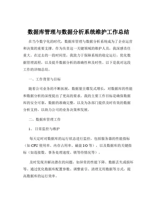 数据库管理与数据分析系统维护工作总结