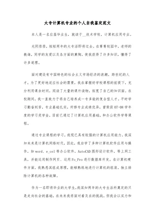 大专计算机专业的个人自我鉴定范文(2篇)