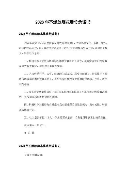 2023年不燃放烟花爆竹承诺书