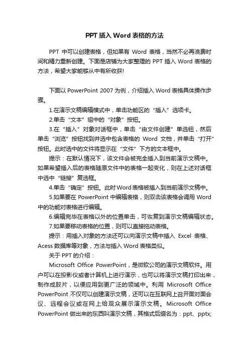 PPT插入Word表格的方法