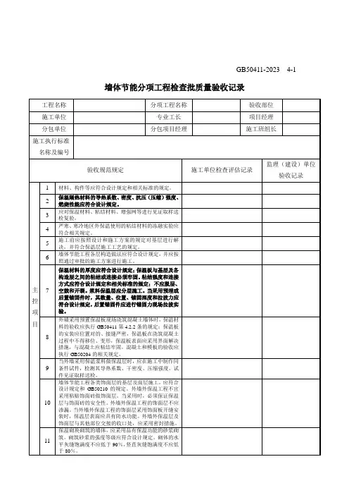 建筑节能工程施工质量验收规范检验批表格