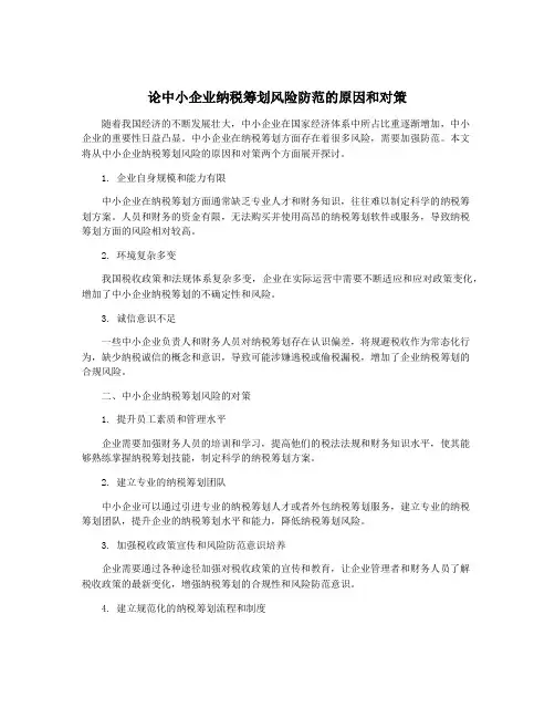 论中小企业纳税筹划风险防范的原因和对策