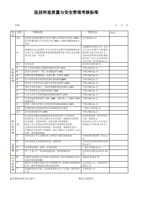 医技科室质量考核标准CT核磁 放射 检验 病理 血库 B超 心脑电图 体检科