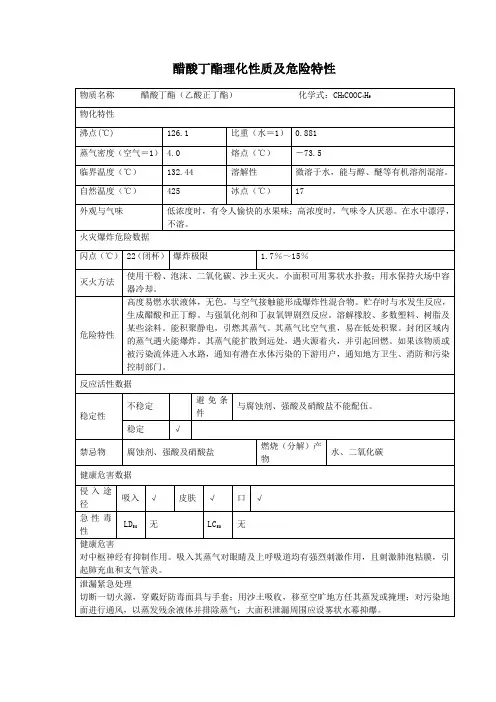 2危险化学品醋酸丁酯(乙酸正丁酯)理化性质及危险特性MSDS