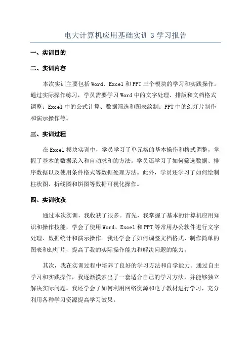 电大计算机应用基础实训3学习报告
