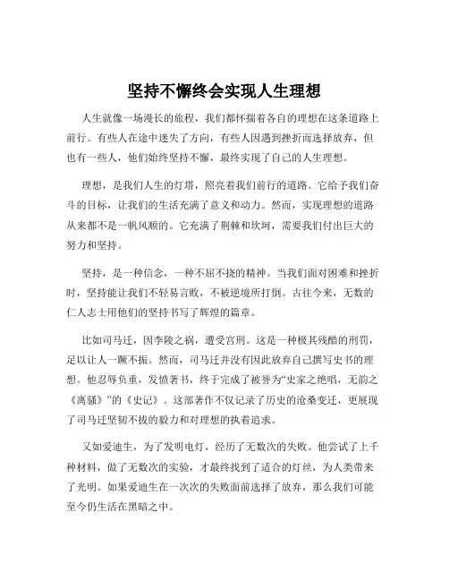 坚持不懈终会实现人生理想