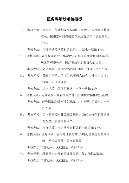 医务科绩效考核指标