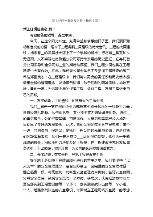 新上任岗位表态发言稿（精选4篇）
