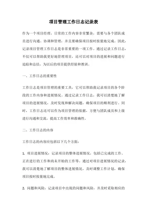 项目管理工作日志记录表