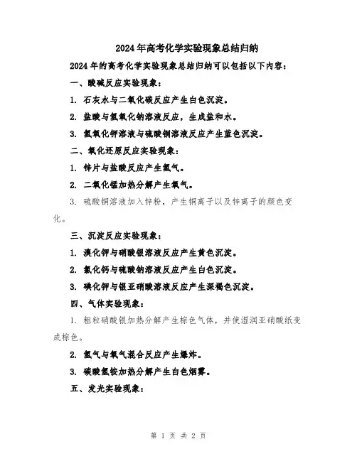 2024年高考化学实验现象总结归纳