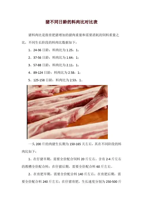 猪不同日龄的料肉比对比表
