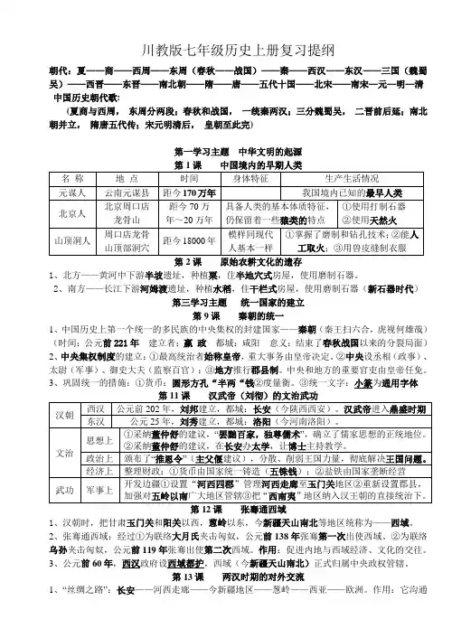 川教版历史七年级上下册复习提纲