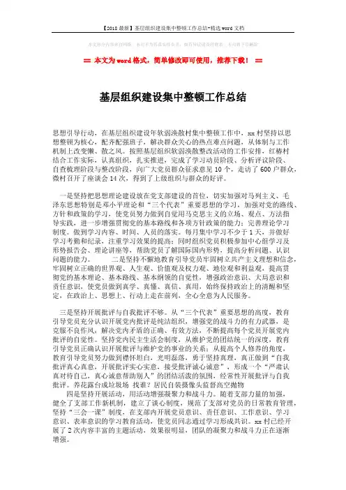 【2018最新】基层组织建设集中整顿工作总结-精选word文档 (1页)