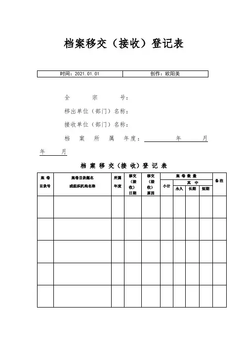 档案专用各种登记簿(8种)样式之欧阳美创编