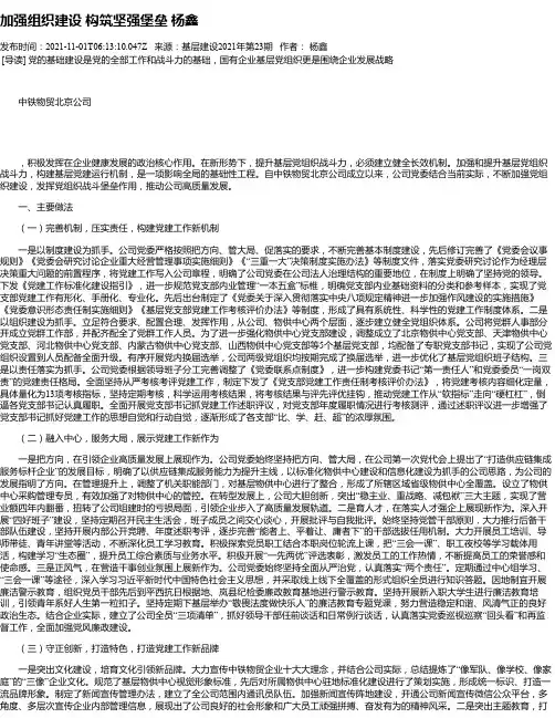 加强组织建设构筑坚强堡垒杨鑫